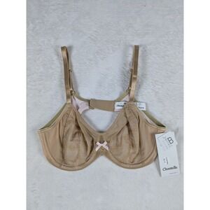 NWT Chantelle Bra‎ Beige Lace Bow Underwire Full Coverage Adjustable Straps 34B